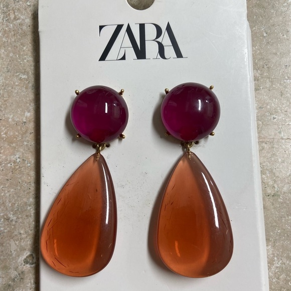 Zara Accessories - Zara two-tone resin drop earrings tear drop magneta and orange dangle new